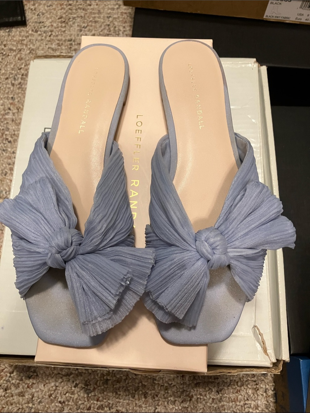 Loeffler Randall Light Blue Pleated Bow Slide Sandals - Daphne